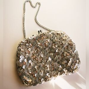 Vintage Silver and Cream Sequin Clutch